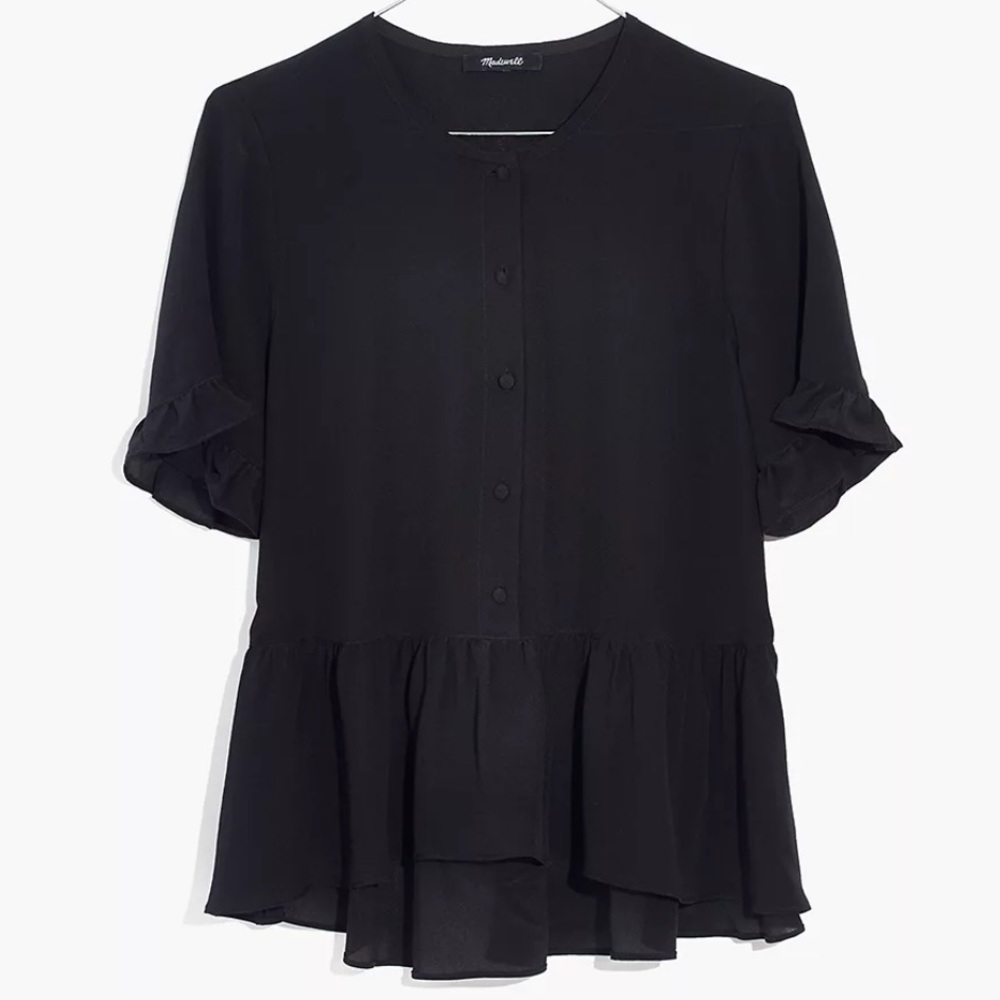 Madewell Silk Studio Ruffle-Hem Top